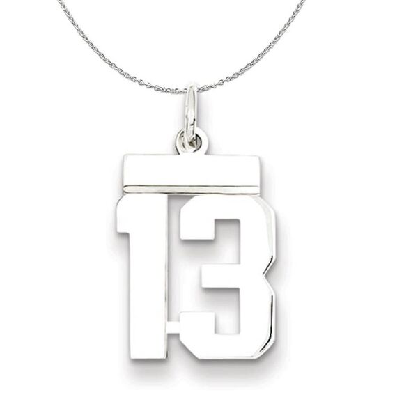 Silver, Athletic Collection, Small Polished Number 13 Necklace - 24 In - Picture 1 of 8